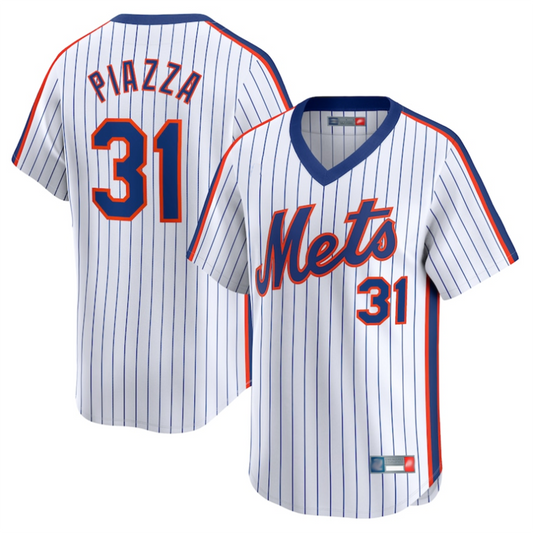 NY.Mets #31 Mike Piazza Playre White Throwback Cooperstown Limited Baseball Jerseys