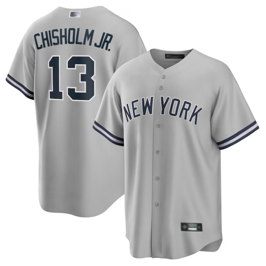 NY.Yankees #13 Jazz Chisholm Jr. Gray Road Replica Player Baseball Jerseys