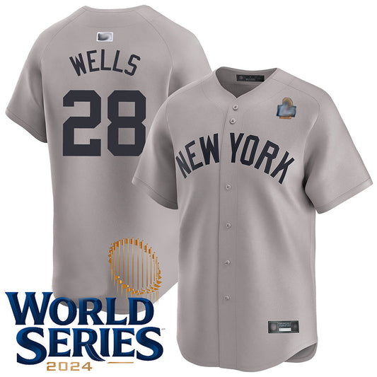 NY.Yankees #28 Austin Wells Player Gray Road Limited World Series Baseball Jerseys