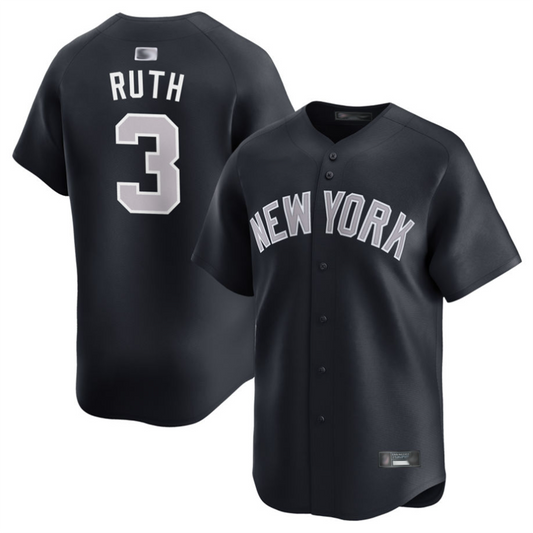 NY.Yankees #3 Babe Ruth Black Cooperstown Collection Player Baseball Jerseys