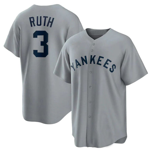 NY.Yankees #3 Babe Ruth Gray Road Cooperstown Collection Player Baseball Jerseys