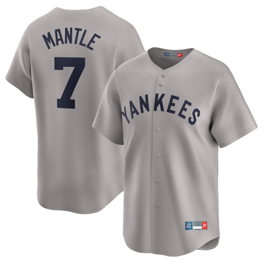NY.Yankees #7 Mickey Mantle Player Gray Throwback Cooperstown Limited Baseball Jerseys