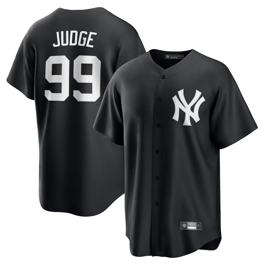 NY.Yankees #99 Aaron Judge Player Black Lights Out Replica Baseball Jerseys