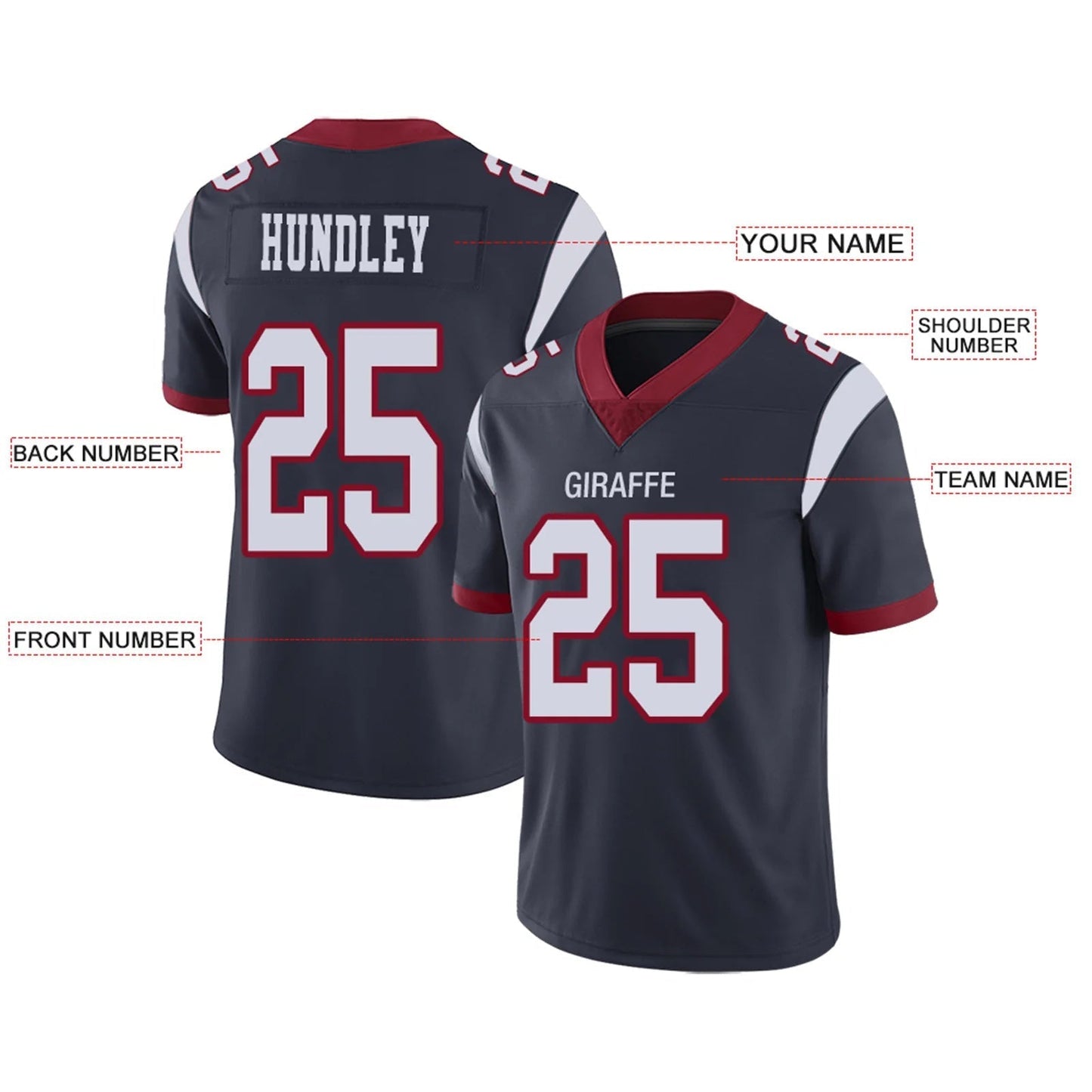 Custom H.Texans Navy Personalized Design Football Jerseys