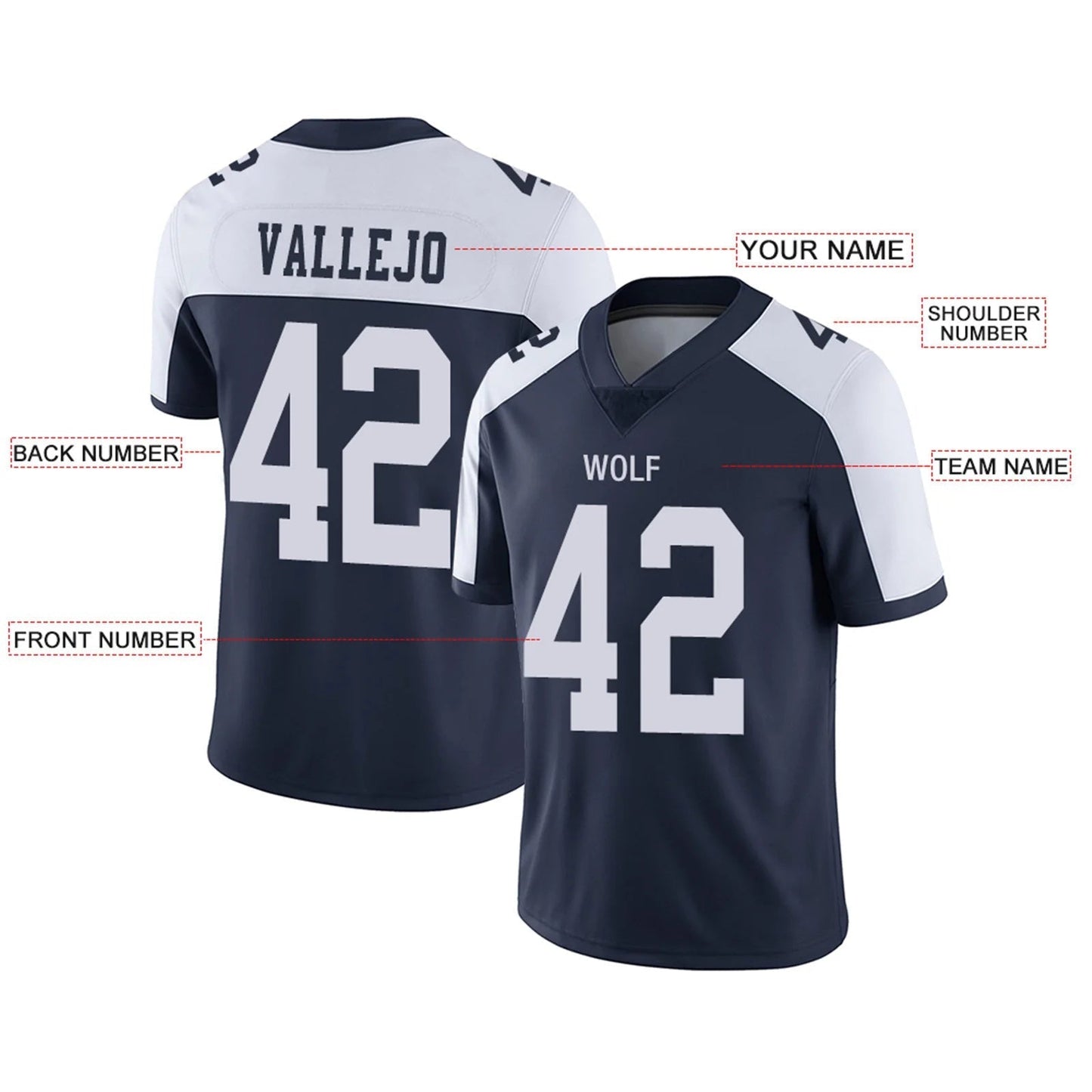 Custom D.Cowboys Navy White Personalized Design Football Jerseys