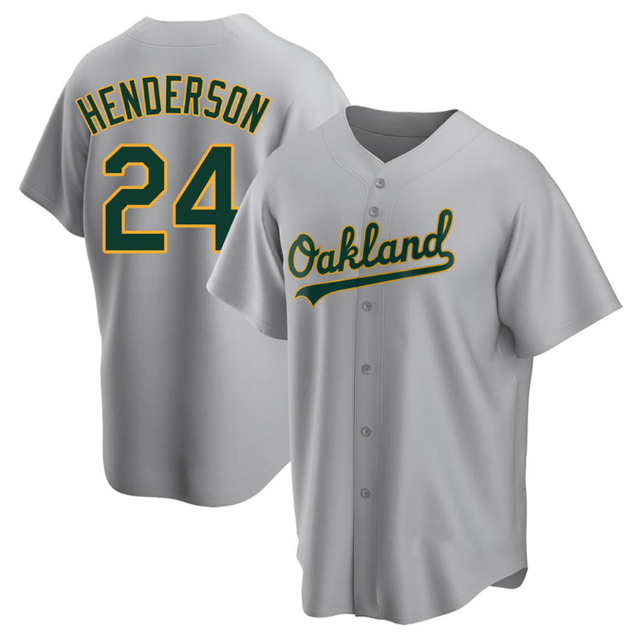 O.Athletics #24 Rickey Henderson Player Grey Home Replica Baseball Jerseys