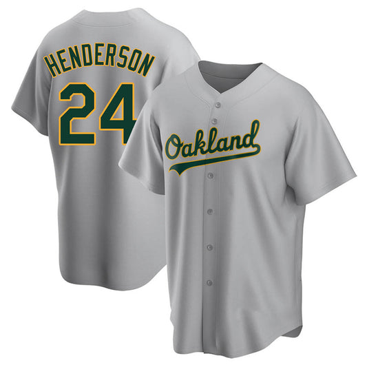 O.Athletics #24 Rickey Henderson Player Grey Home Replica Baseball Jerseys