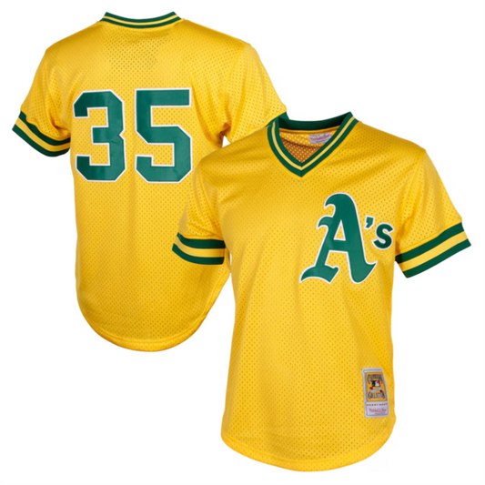 O.Athletics #35 Rickey Henderson Player Mitchell & Ness Yellow Cooperstown Baseball Jerseys