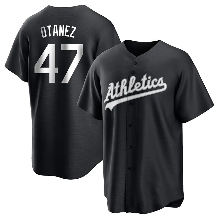 O.Athletics #47 Michel Ota?ez Player Black Replica Baseball Jerseys