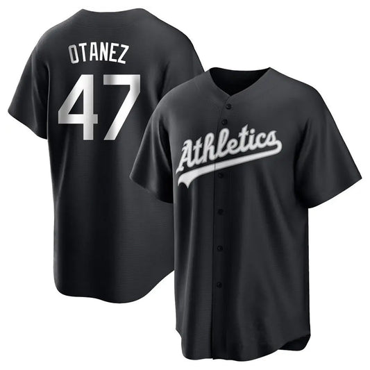 O.Athletics #47 Michel Ota?ez Player Black Replica Baseball Jerseys