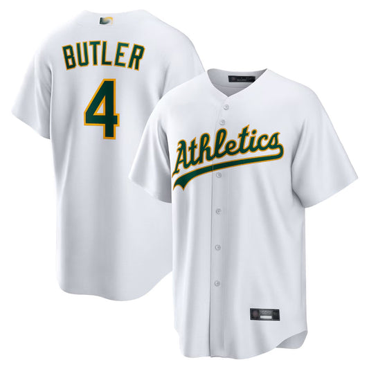 O.Athletics #4 Lawrence Butler Player White Home Replica Game Baseball Jerseys