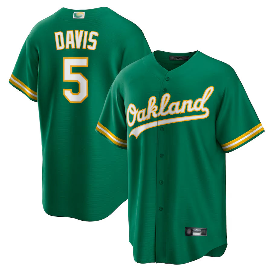 O.Athletics #5 JD Davis Player Kelly Green Replica Baseball Jerseys