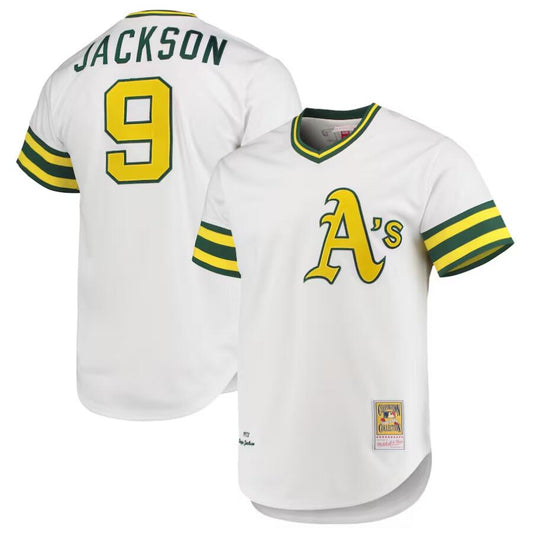 O.Athletics #9 Reggie Jackson Player Mitchell & Ness White 1972 Cooperstown Collection Authentic Baseball Jerseys