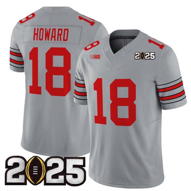 O.State Buckeyes #18 Will Howard Player Grey 2025 CFP Final Patch F.U.S.E. Vapor Limited Stitched Football American College Jerseys