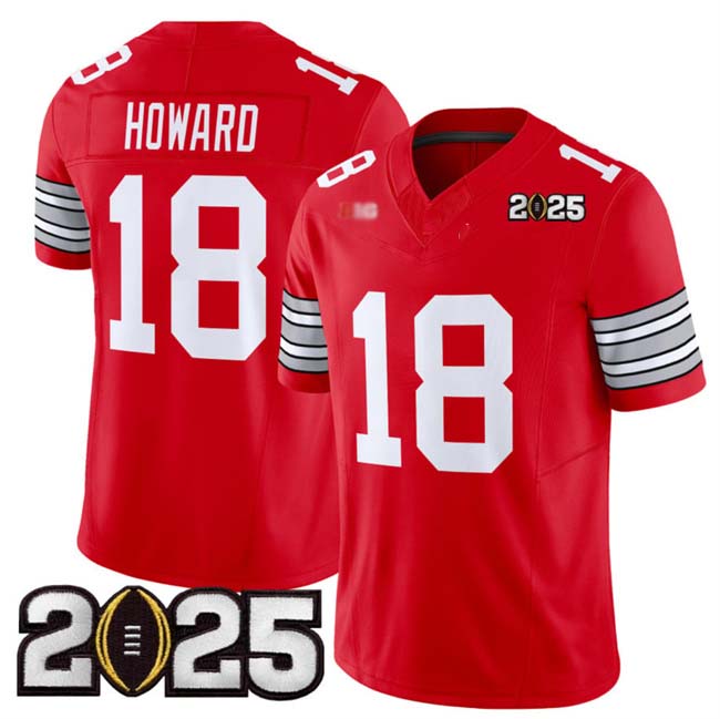 O.State Buckeyes #18 Will Howard Player Red 2025 CFP Final Patch F.U.S.E. Vapor Limited Stitched Football American College Jerseys