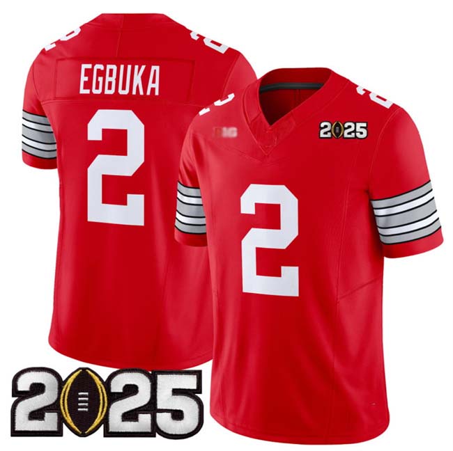 O.State Buckeyes #2 Emeka Egbuka Player Red 2025 CFP Final Patch F.U.S.E. Vapor Limited Stitched Football American College Jerseys