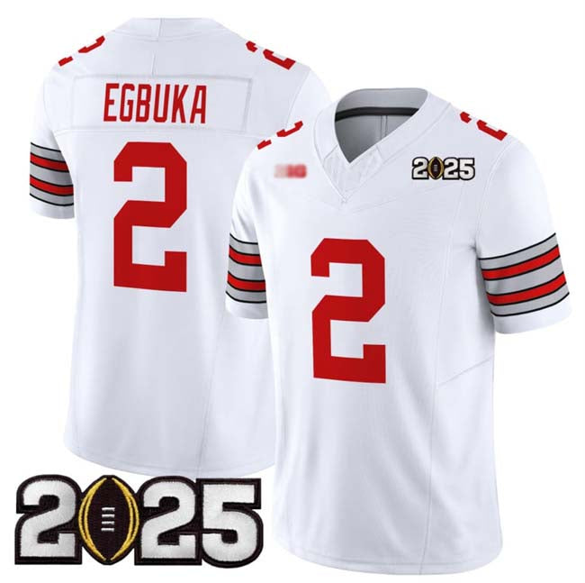 O.State Buckeyes #2 Emeka Egbuka Player White 2025 CFP Final Patch F.U.S.E. Vapor Limited Stitched Football American College Jerseys
