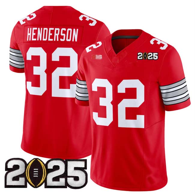 O.State Buckeyes #32 TreVeyon Henderson Player Red 2025 CFP Final Patch F.U.S.E. Vapor Limited Stitched Football American College Jerseys