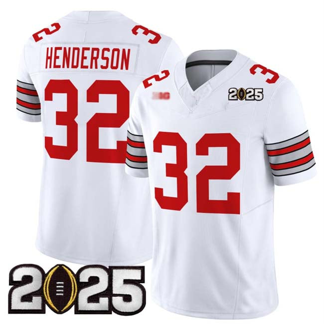 O.State Buckeyes #32 TreVeyon Henderson Player White 2025 CFP Final Patch F.U.S.E. Vapor Limited Stitched Football American College Jerseys
