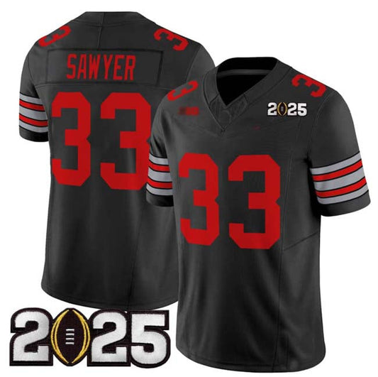 O.State Buckeyes #33 Jack Sawyer Player Black 2025 CFP Final Patch F.U.S.E. Vapor Limited Stitched Football American College Jerseys