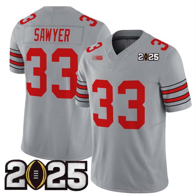 O.State Buckeyes #33 Jack Sawyer Player Grey 2025 CFP Final Patch F.U.S.E. Vapor Limited Stitched Football American College Jerseys