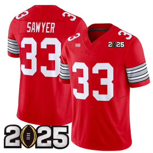 O.State Buckeyes #33 Jack Sawyer Player Red 2025 CFP Final Patch F.U.S.E. Vapor Limited Stitched Football American College Jerseys