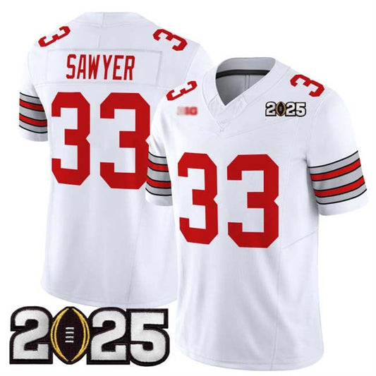 O.State Buckeyes #33 Jack Sawyer White Player 2025 CFP Final Patch F.U.S.E. Vapor Limited Stitched Football American College Jerseys