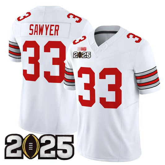 O.State Buckeyes #33 Jack Sawyer Player White 2025 CFP Final Patch F.U.S.E. Vapor Limited Stitched Football American College Jerseys