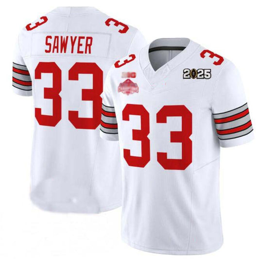 O.State Buckeyes #33 Jack Sawyer White 2025 CFP Final With National Champions Patch F.U.S.E. Vapor Limited Stitched Player Football American College Jerseys