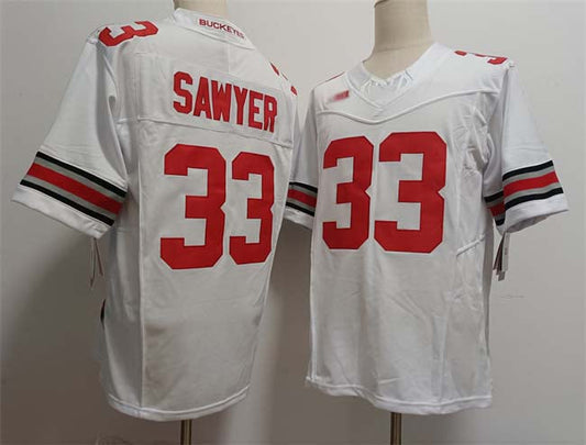 O.State Buckeyes #33 Jack Sawyer Player White 2025 F.U.S.E. Limited Stitched Football American College Jerseys