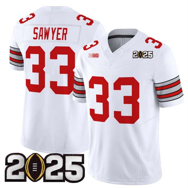 O.State Buckeyes #33 Jack Sawyer Player White Gold 2025 CFP Final Patch F.U.S.E. Vapor Limited Stitched Football American College Jerseys