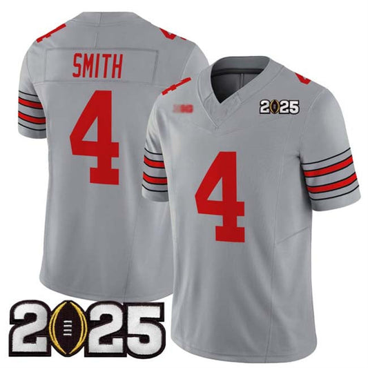 O.State Buckeyes #4 Jeremiah Smith Player Grey 2025 CFP Final Patch F.U.S.E. Vapor Limited Stitched Football American College Jerseys