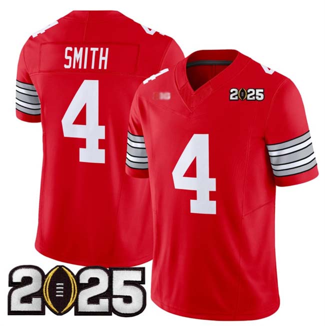 O.State Buckeyes #4 Jeremiah Smith Player Red 2025 CFP Final Patch F.U.S.E. Vapor Limited Stitched Football American College Jerseys