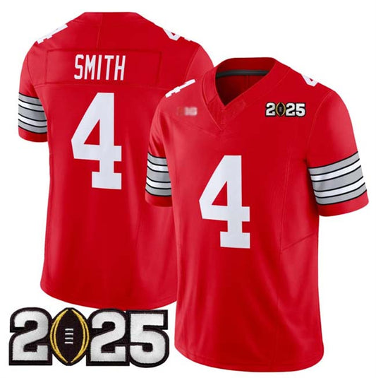 O.State Buckeyes #4 Jeremiah Smith Player Red 2025 CFP Final Patch F.U.S.E. Vapor Limited Stitched Football American College Jerseys