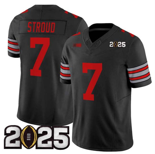 O.State Buckeyes #7 C.J. Stroud Player Black 2025 CFP Final Patch F.U.S.E. Vapor Limited Stitched Football American College Jerseys