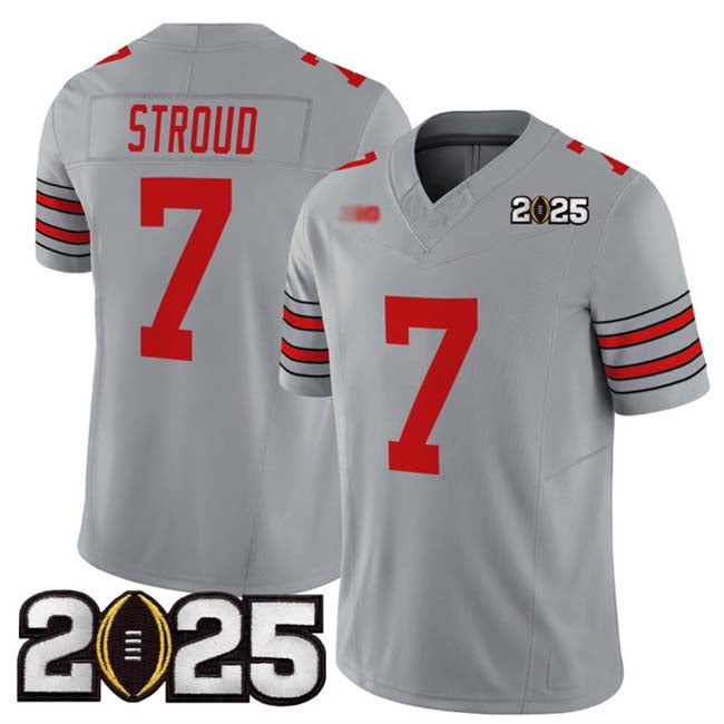 O.State Buckeyes #7 C.J. Stroud Player Grey 2025 CFP Final Patch F.U.S.E. Vapor Limited Stitched Football American College Jerseys