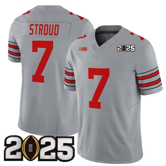 O.State Buckeyes #7 C.J. Stroud Player Grey 2025 CFP Final Patch F.U.S.E. Vapor Limited Stitched Football American College Jerseys