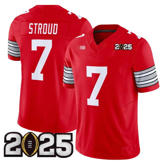 O.State Buckeyes #7 C.J. Stroud Player Red 2025 CFP Final Patch F.U.S.E. Vapor Limited Stitched Football American College Jerseys