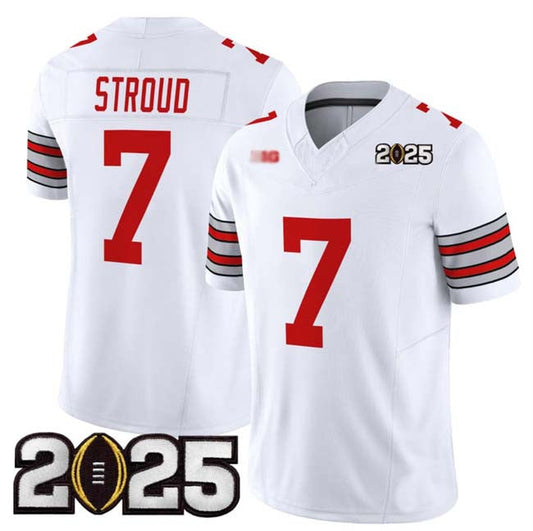 O.State Buckeyes #7 C.J. Stroud Player White 2025 CFP Final Patch F.U.S.E. Vapor Limited Stitched Football American College Jerseys