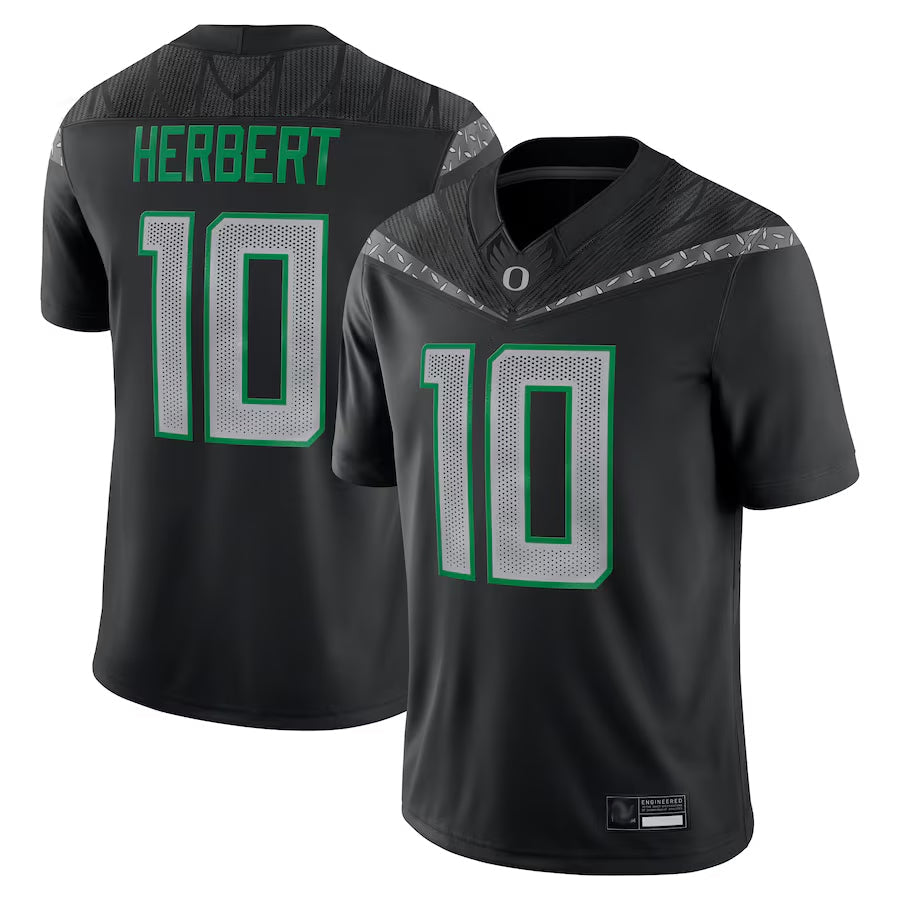 Oregon Ducks #10 Justin Herbert Player Black Replica Game College Jerseys