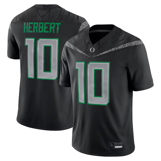 Oregon Ducks #10 Justin Herbert Player Black Replica Game College Jerseys