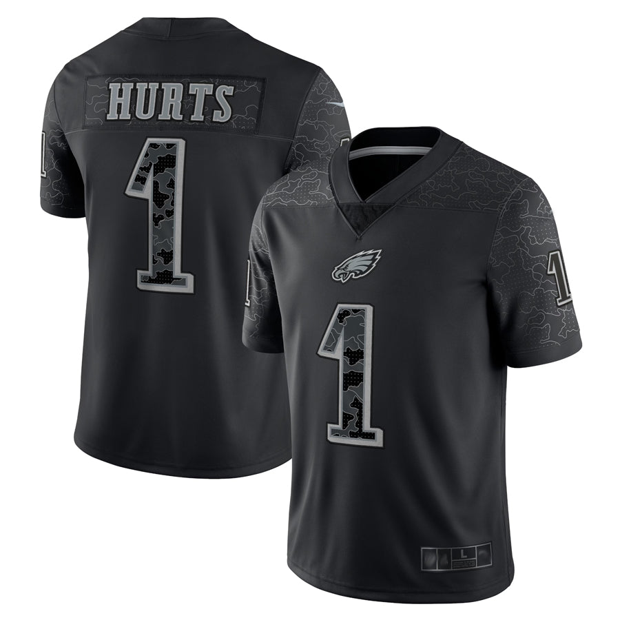 P.Eagles #1 Jalen Hurts Player Black REFLECTIVE Limited Football Jerseys