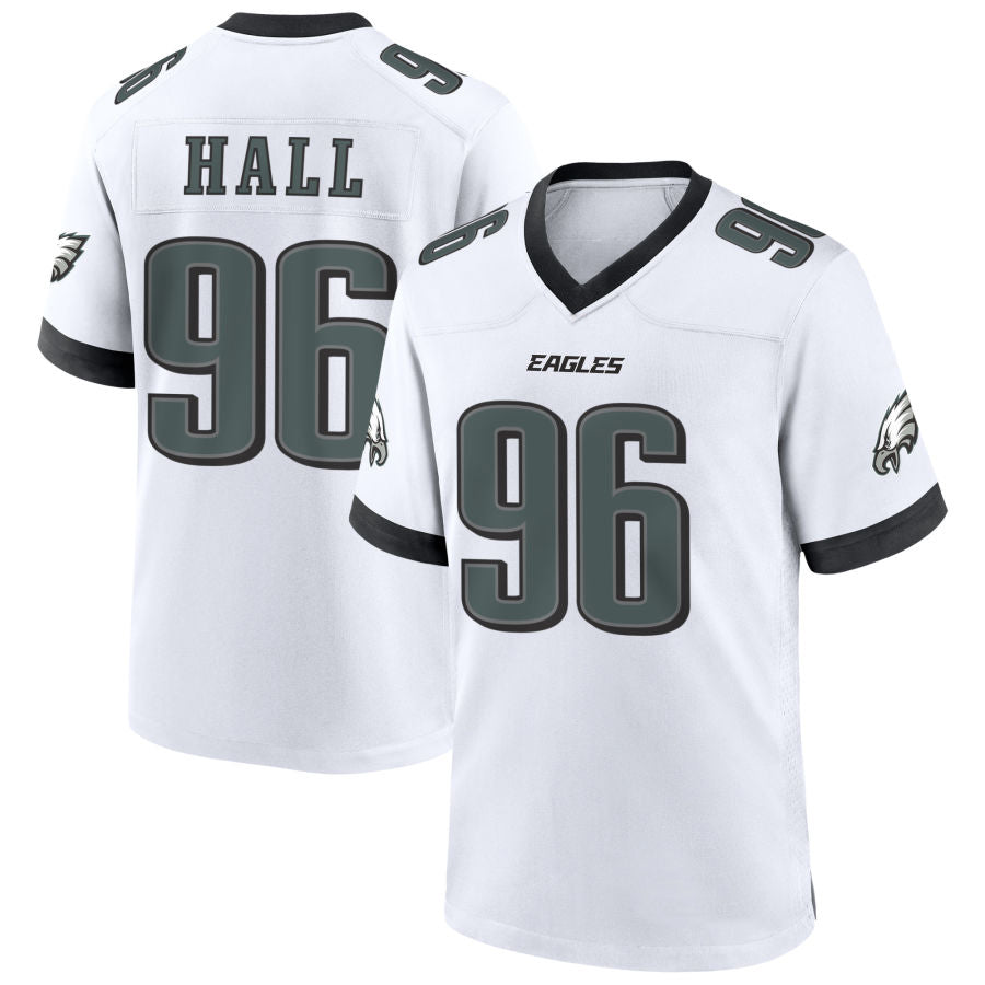 P.Eagles #96 Gabe Hall Player Kelly White Home Game Football Jerseys