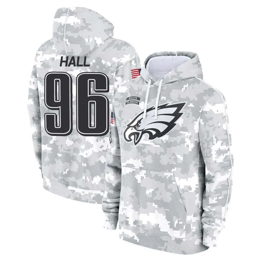 P.Eagles #96 Gabe Hall Player Military Hoodie Arctic Camo Salute To Service Football Jerseys