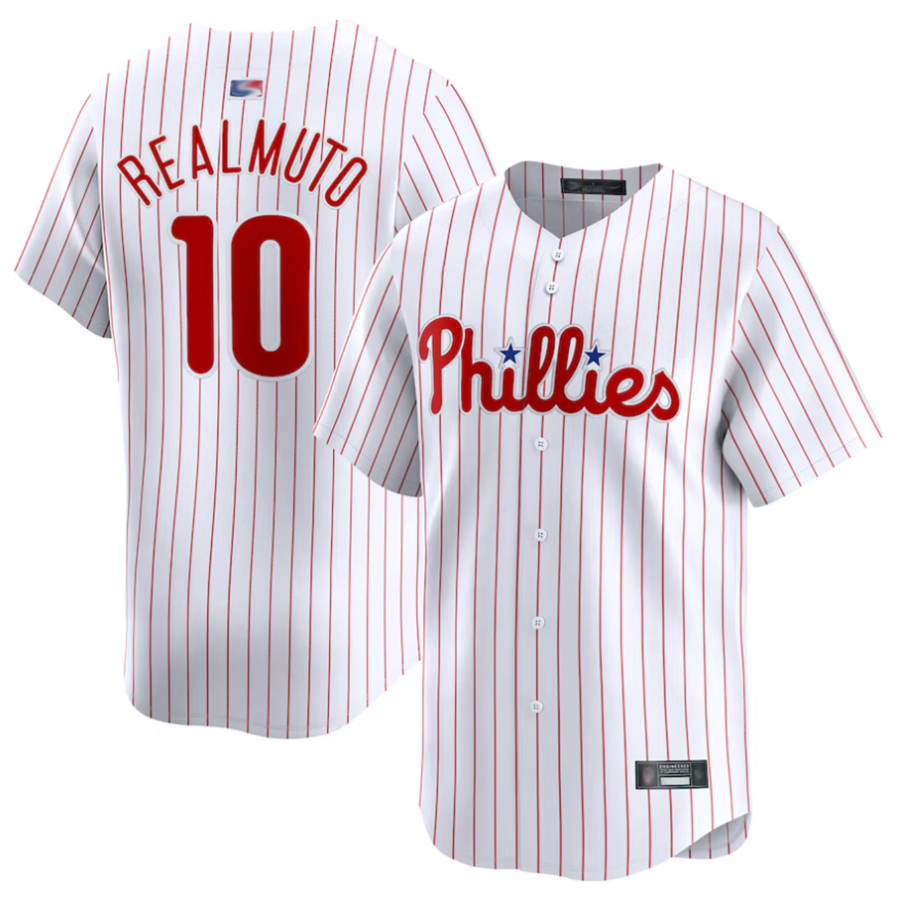 P.Phillies #10 J.T. Realmuto Player White Home Limited Baseball Jerseys
