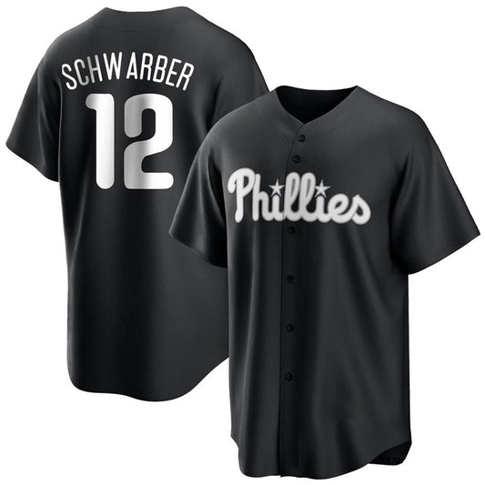 P.Phillies #12 Kyle Schwarber Player Black Replica Game Baseball Jerseys