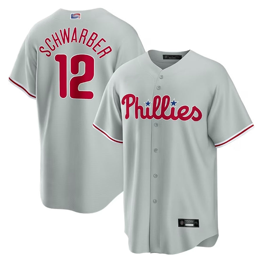 P.Phillies #12 Kyle Schwarber Player Grey Home Replica Baseball Jerseys