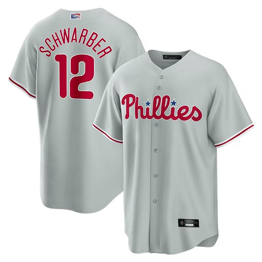 P.Phillies #12 Kyle Schwarber Player Grey Home Replica Baseball Jerseys