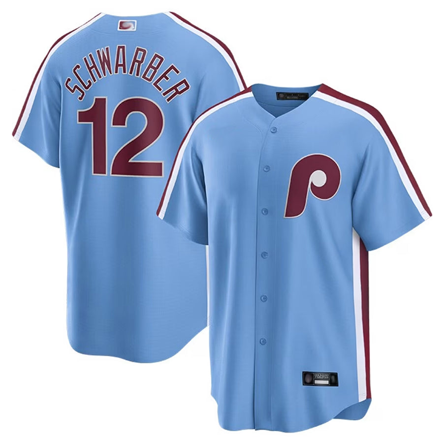 P.Phillies #12 Kyle Schwarber Player Home Replica Light Blue Baseball Jerseys