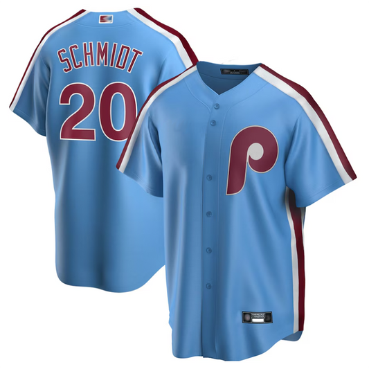 P.Phillies #20 Mike Schmidt Player Light Blue Road Cooperstown Collection Replica Baseball Jerseys